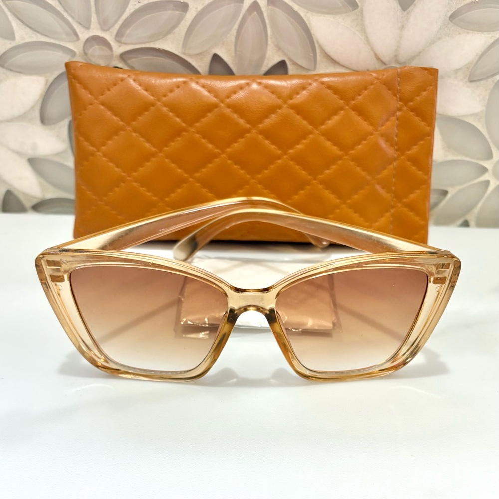 Modern Square Cat-Eye Sunglasses with Quilted Case